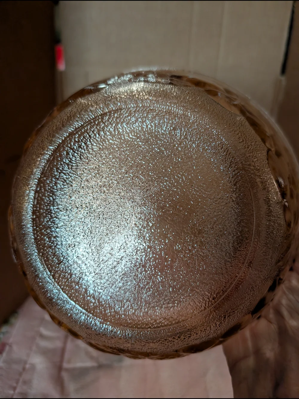 Vintage Pink Depression Glass Serving Bowl with Fruit Design